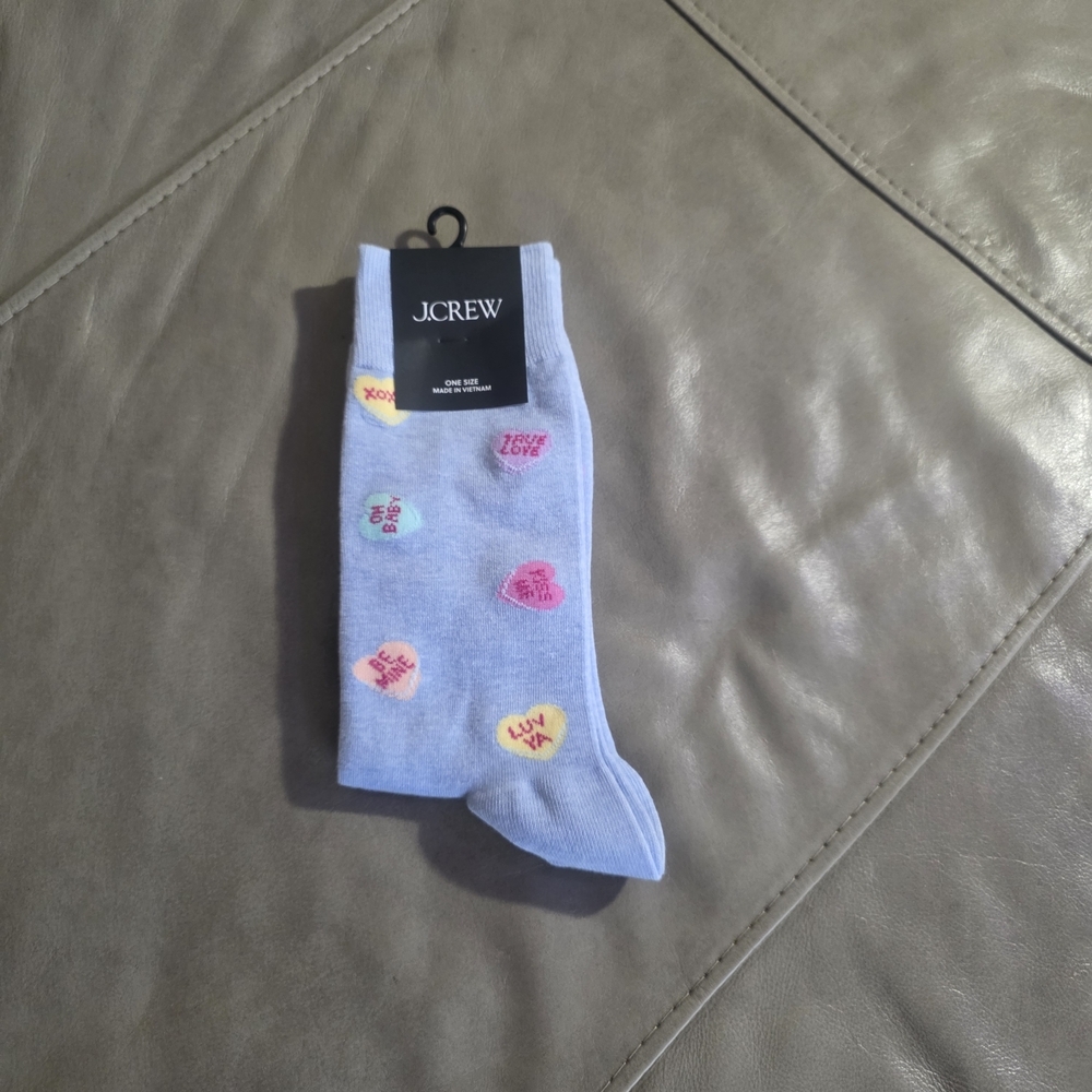 J. Crew Light Blue Love Heart Trouser Socks Unisex One Sizes - Picture 3 of 4